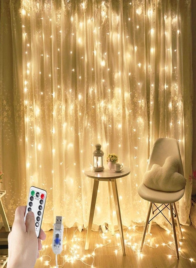 MANSAA M9 Curtain Lights | 3 Meter x 3 Meter 300 LEDs | Yellow Color | USB Operated | Remote Control | Wall Lights for Home Decor - Image 1